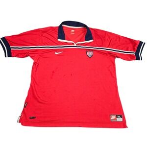 Nike USMNT 1998 Soccer Jersey XL Red Collared Dri Fit‎ Vintage Kit Polo Shirt